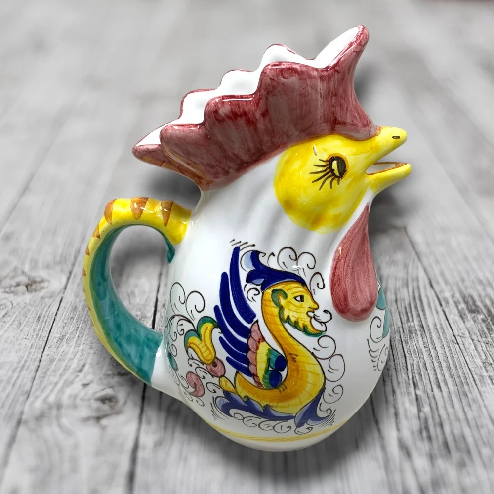 Williams Sonoma Deruta Majolica Raffaellesco Rooster Pitcher Italy Hand Painted